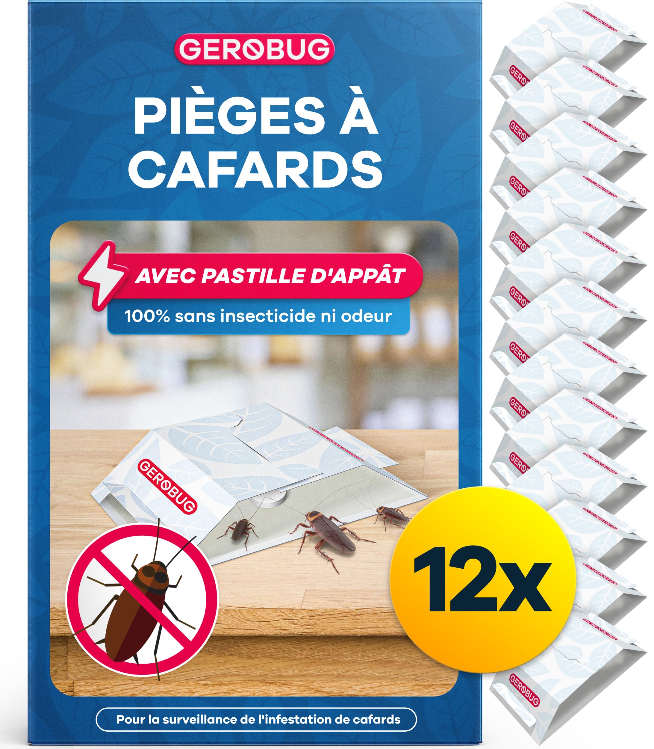 Gerobug Piège à cafards Professionnel 12 pièces - Piège à Colle pour surveiller les cafards