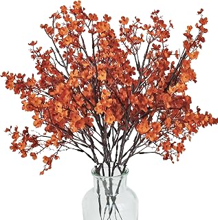 ONLY ART Burnt Orange Silk Baby’s Breath Flowers – 6 Bundles, 18.7" Faux Florals with Flexible Stems for New Year and Valentine's Day Elegant Home, Wedding & Event Décor