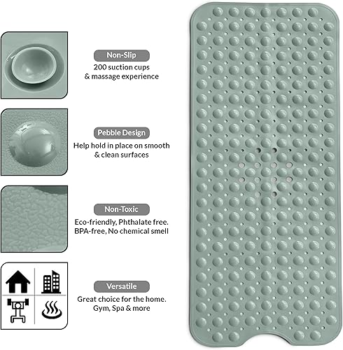 Miniatura 64 de LUX Décor - Tapete antideslizante para bañera, extra grande, 40 x 16 pulgadas, tapete de ducha de seguridad antideslizante con ventosas y agujeros