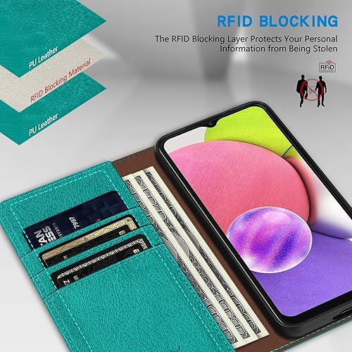 Miniatura 37 de ZZXX Funda tipo cartera para Samsung Galaxy A03S con bloqueo RFID, soporte de ranura para tarjetas, funda protectora de cuero magnético fuerte