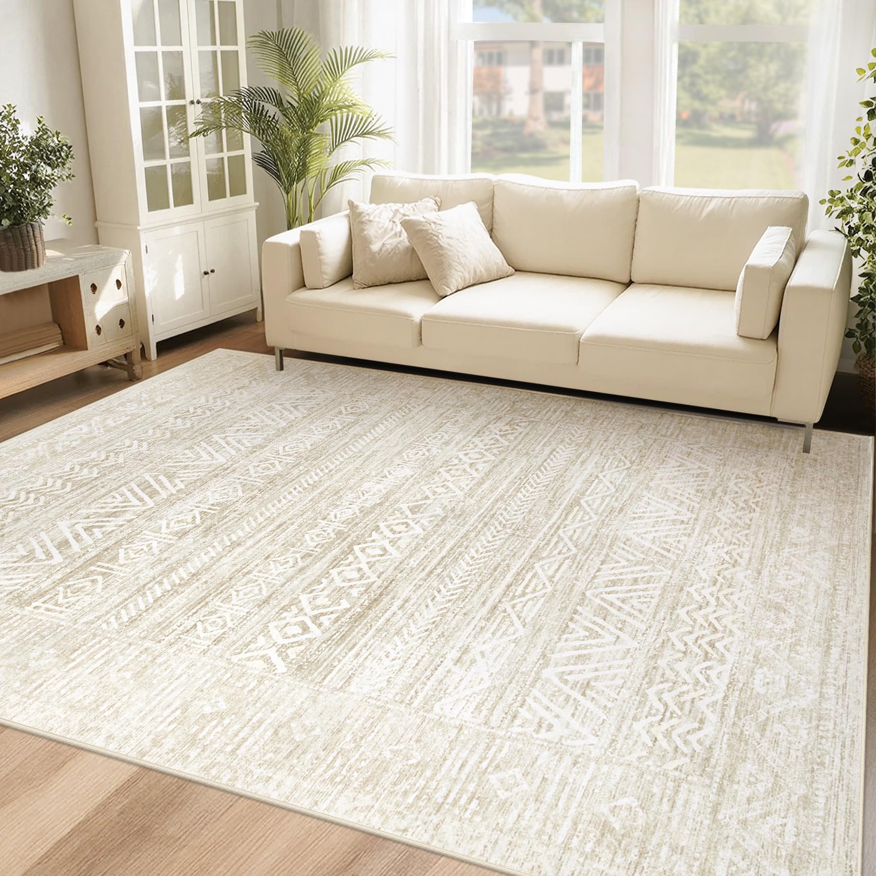 6x9 Area Rugs for Living Room: Washable Moroccan Geometric Boho Rug Farmhouse Non Slip Stain Resistant Large Rug Low Pile Soft Carpet for Bedroom