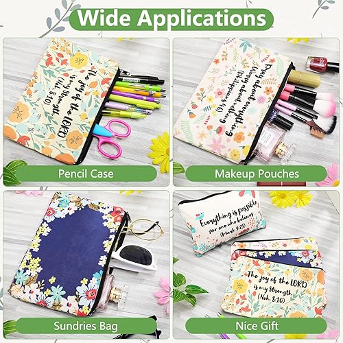 Miniatura 6 de 4 piezas inspiradoras con versículo bíblico para lápices cristianos, bolsas de maquillaje de lona para estudiantes, suministros de diario de oficina