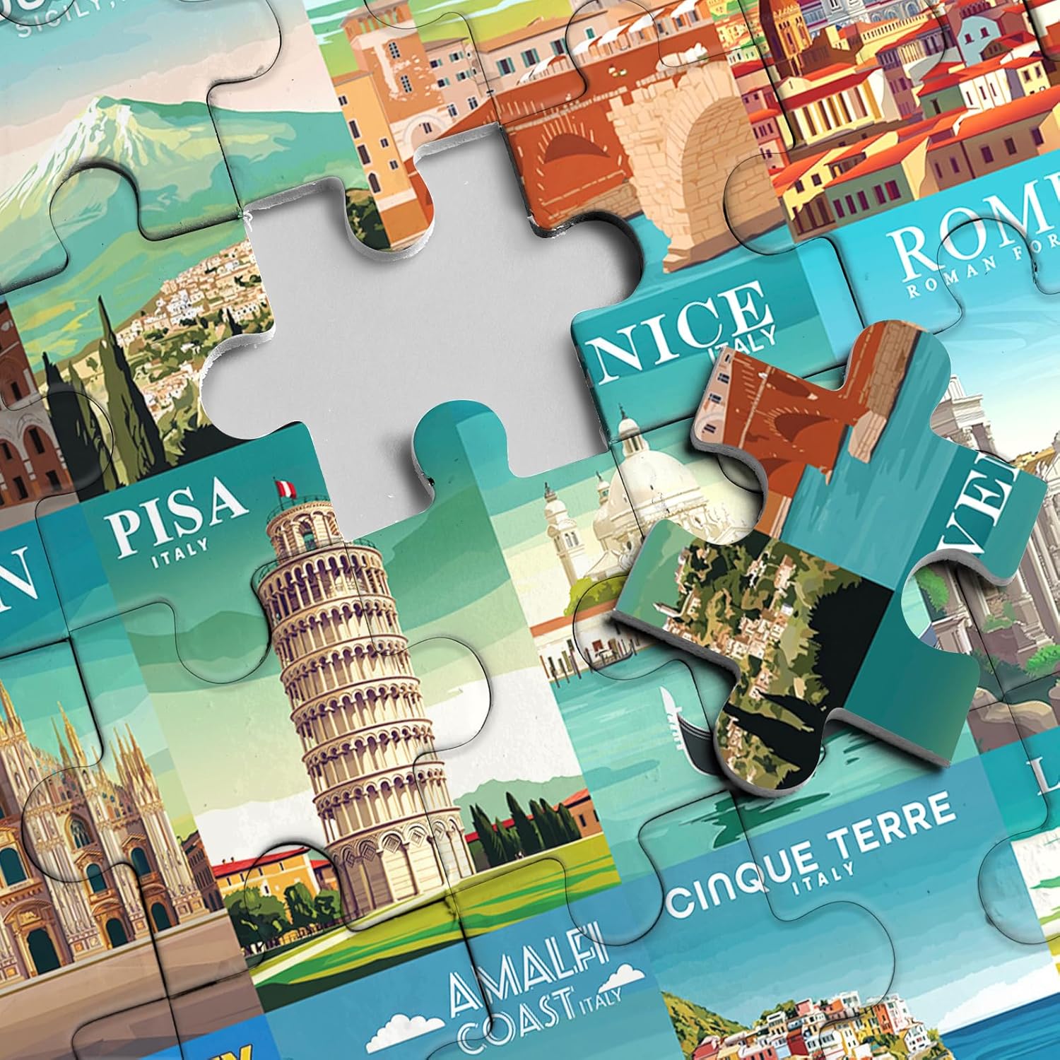 Italy Landscape Art Puzzle 1000 Piece for Adults Nature, Cinque Terre Rome Travel Jigsaw Puzzles City Florence, Europe Scenic Collage Impossible Challenging Puzzle for Adults