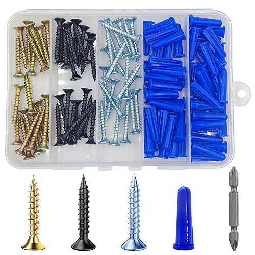 Miniatura 9 de Kit de anclajes de pared de plástico para paneles de yeso con tornillos, kit de tornillos de hormigón, juego de anclaje de pared adecuado para Kit