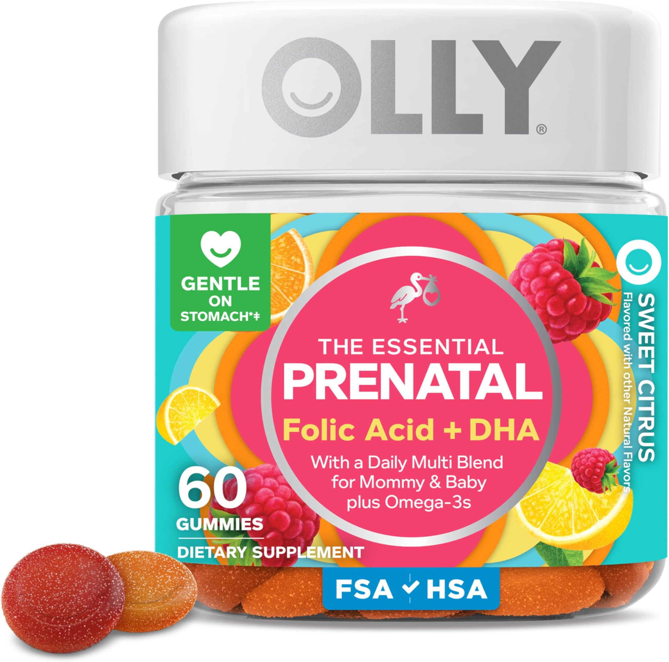 Prenatal Multivitamin Gummy, Daily Multi Blend for Mommy & Baby, Folic Acid, Omega 3 DHA, Vitamins A & D, Sweet Citrus Flavored, 30 Day Supply - 60 Count