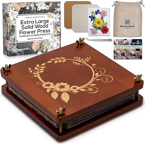 Kit de prensado de flores de madera grande con flores secas, 10 capas, arte y manualidades de arce macizo para adultos con bolsa de almacenamiento,