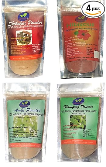 Matruveda Pure & Natural Combo Pack of Hibiscus Powder, Amla Powder, Bhringraj Powder & Shikakai Powder (Pack of 4, Each 100 gm) - 400 gm