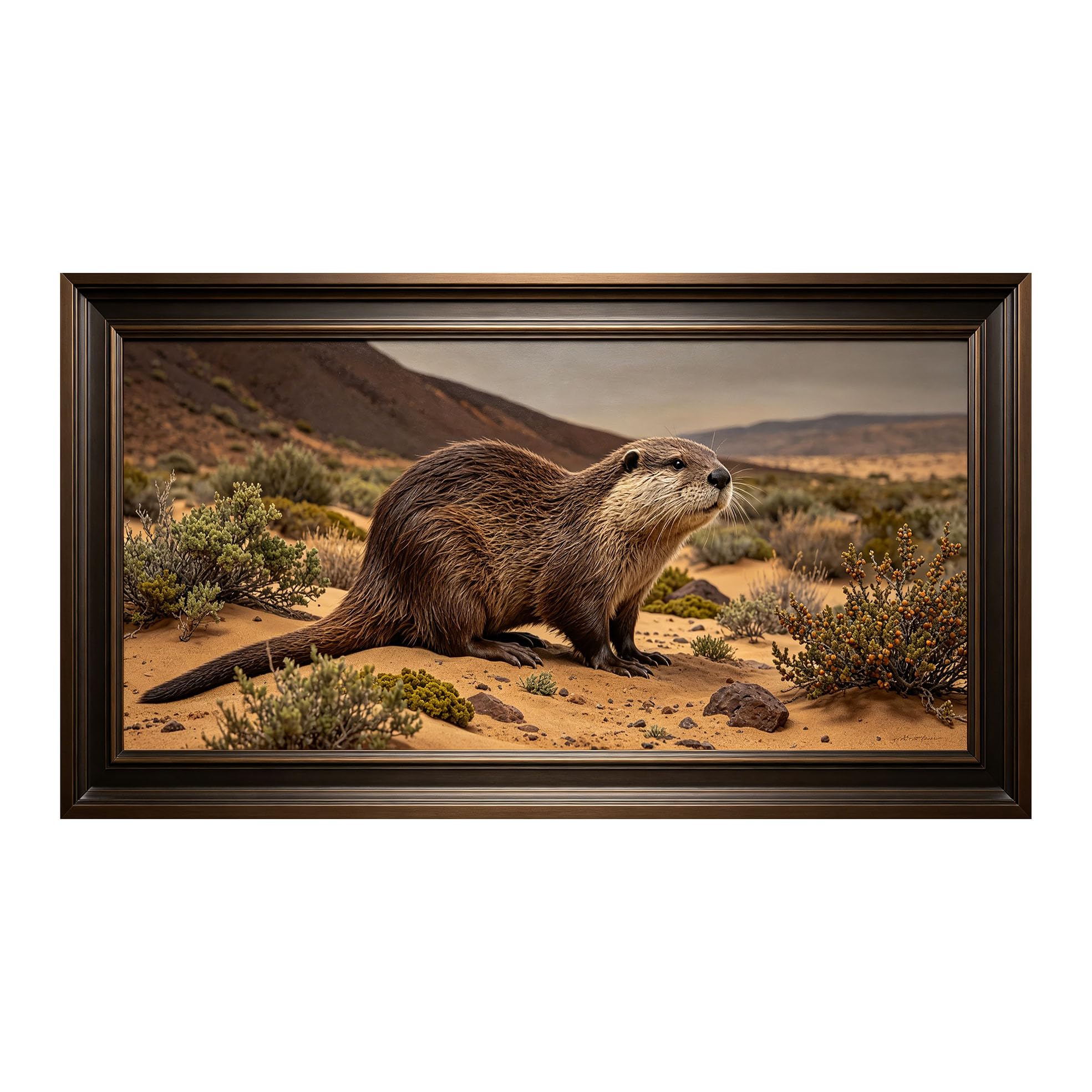 Yzpallescene 3D 3D Framed Wall Art 50cm×90cm Desert Otter Wildlife Realistic Oil Painting Large Size SelfAdhesive Removable Wall Decor Prints Artwork for Living Room Bedroom Office
