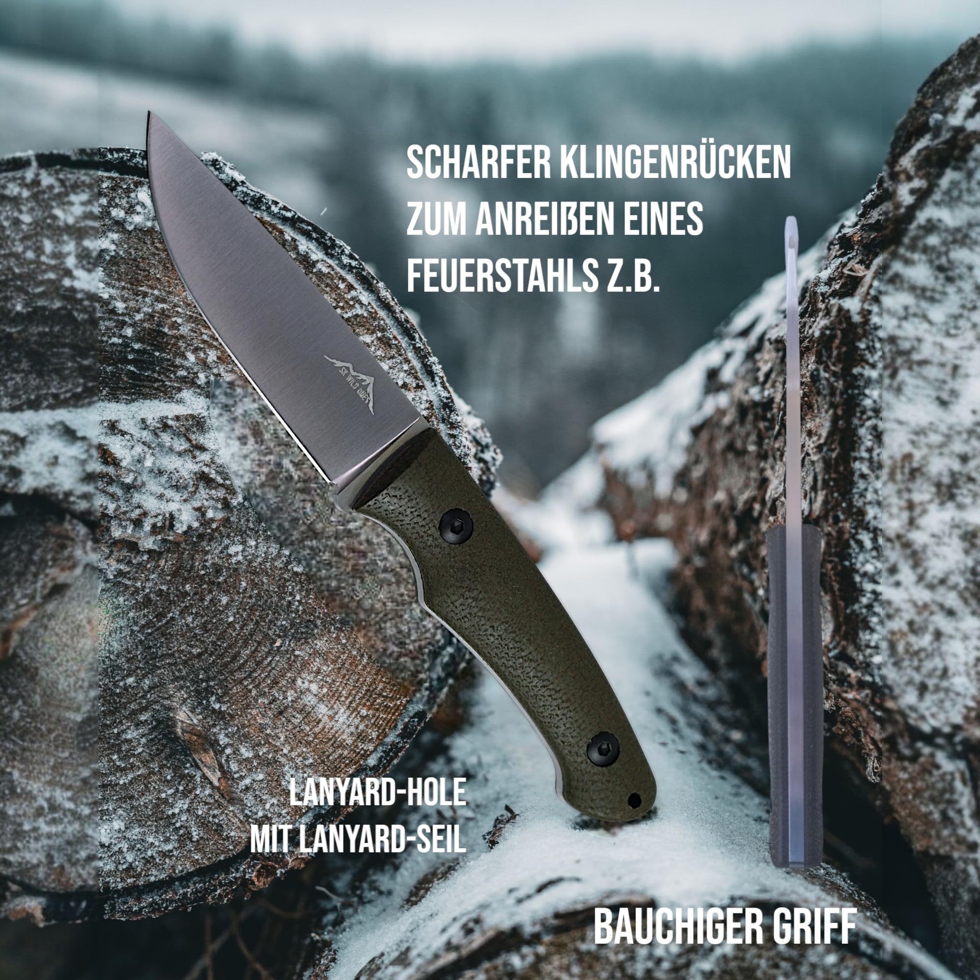 SK Wild Ones® Outdoor Messer Survival - Jagdmesser Feststehende Klinge - Survival Messer Outdoor Griff aus Micarta - Outdoormesser Feststehend - Aus 440C-Stahl Survival Knife für Camping Tyr