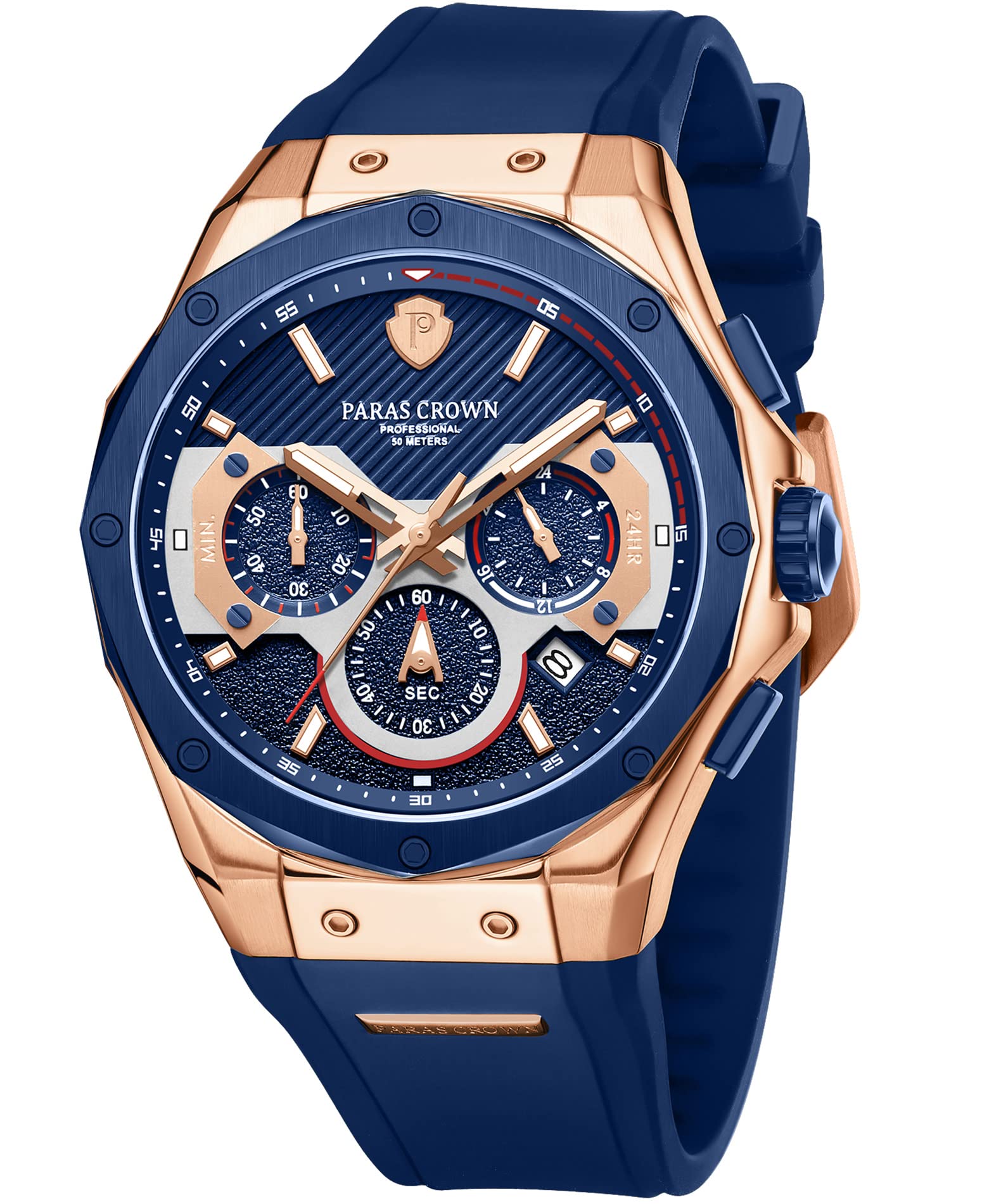 Paras Crown Watch for Men Chronograph Analog Mens Watches Quartz Luxury Dress Mens Wrist Watches with Silicone Strap and Date 5ATM Waterproof (B0BL27BQPD) Amazon Price History, Amazon Price Tracker