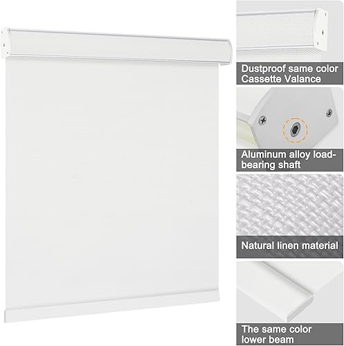 Miniatura 5 de Persianas enrollables opacas para ventanas, sin cordones, de tela de lino, para oscurecer la habitación, con cenefa de casete, aislamiento térmico,
