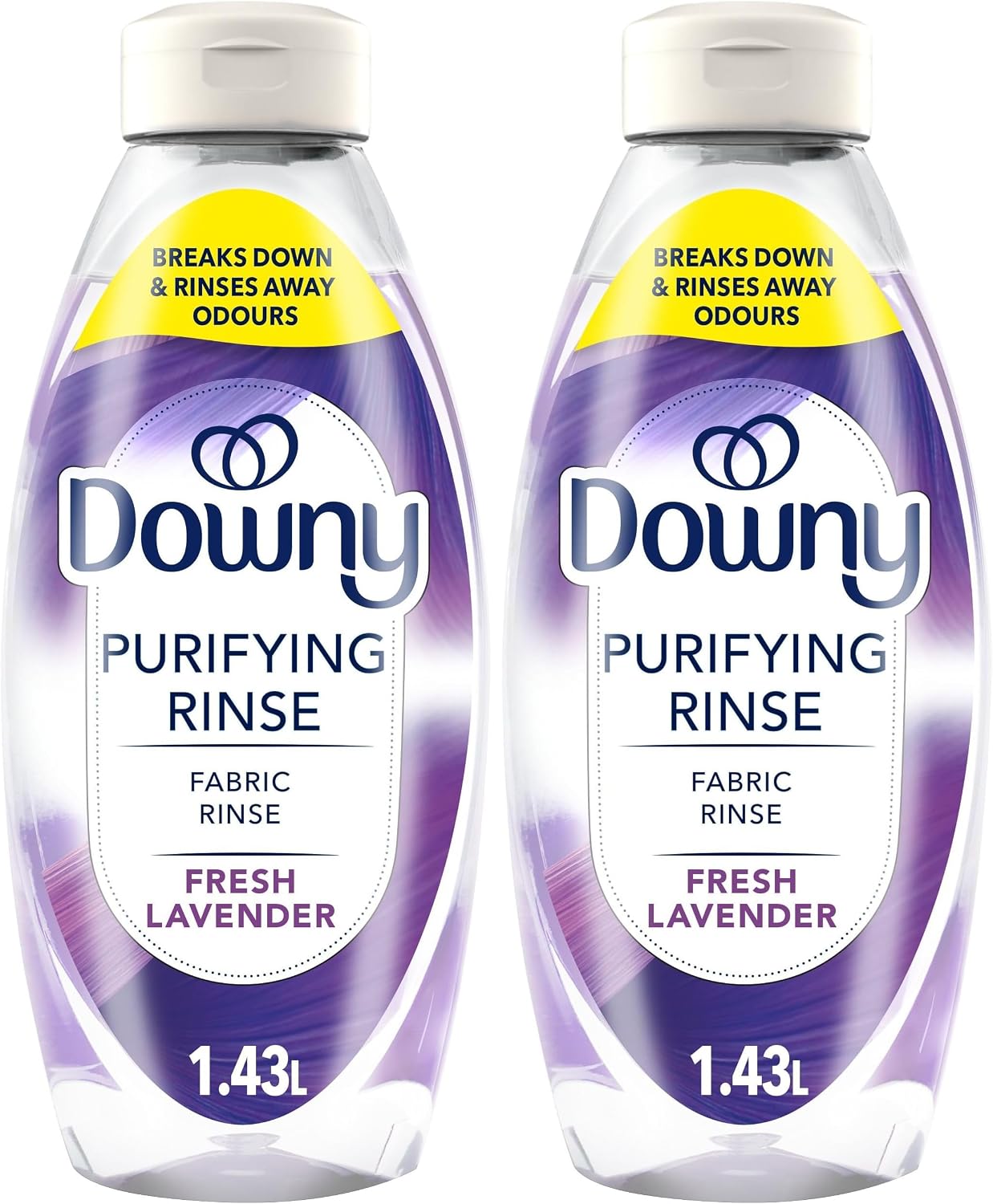 Downy RINSE & REFRESH Laundry Odor Remover and Fabric Softener, Fresh Lavender, Safe on ALL Fabrics, Gentle on Skin, HE Compatible, 1.43L (Pack of 2)