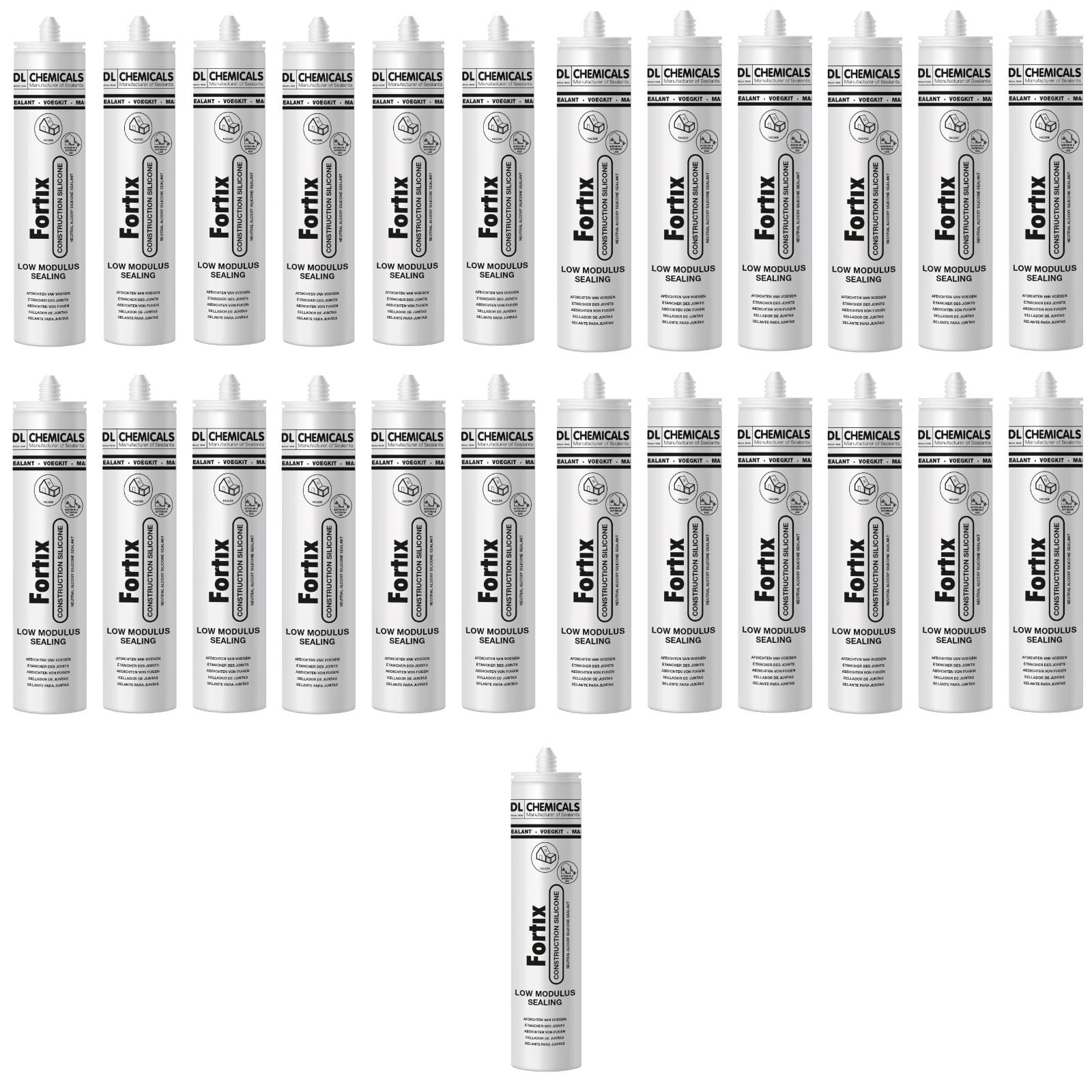 Bausilikon, Fenstersilikon, Fassaden Silikondichtstoff für Innen & Außen - UV- & witterungsbeständig, 280ml Kartusche (25, Transparent)