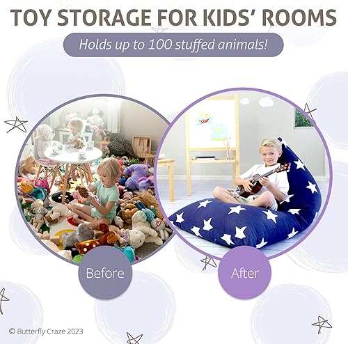 Miniatura 5 de Butterfly Craze - Asiento tipo puf con espacio de almacenamiento para rellenarse con muñecos de peluche - Asiento y organizador de juguetes de gran