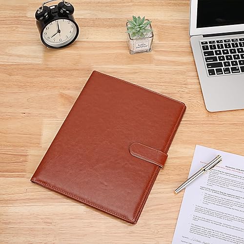 Miniatura 6 de Tiankool Padfolio - Carpeta de piel sintética con cubierta para bloc de notas A4, cartera de negocios para currículum, bloc de notas legal,