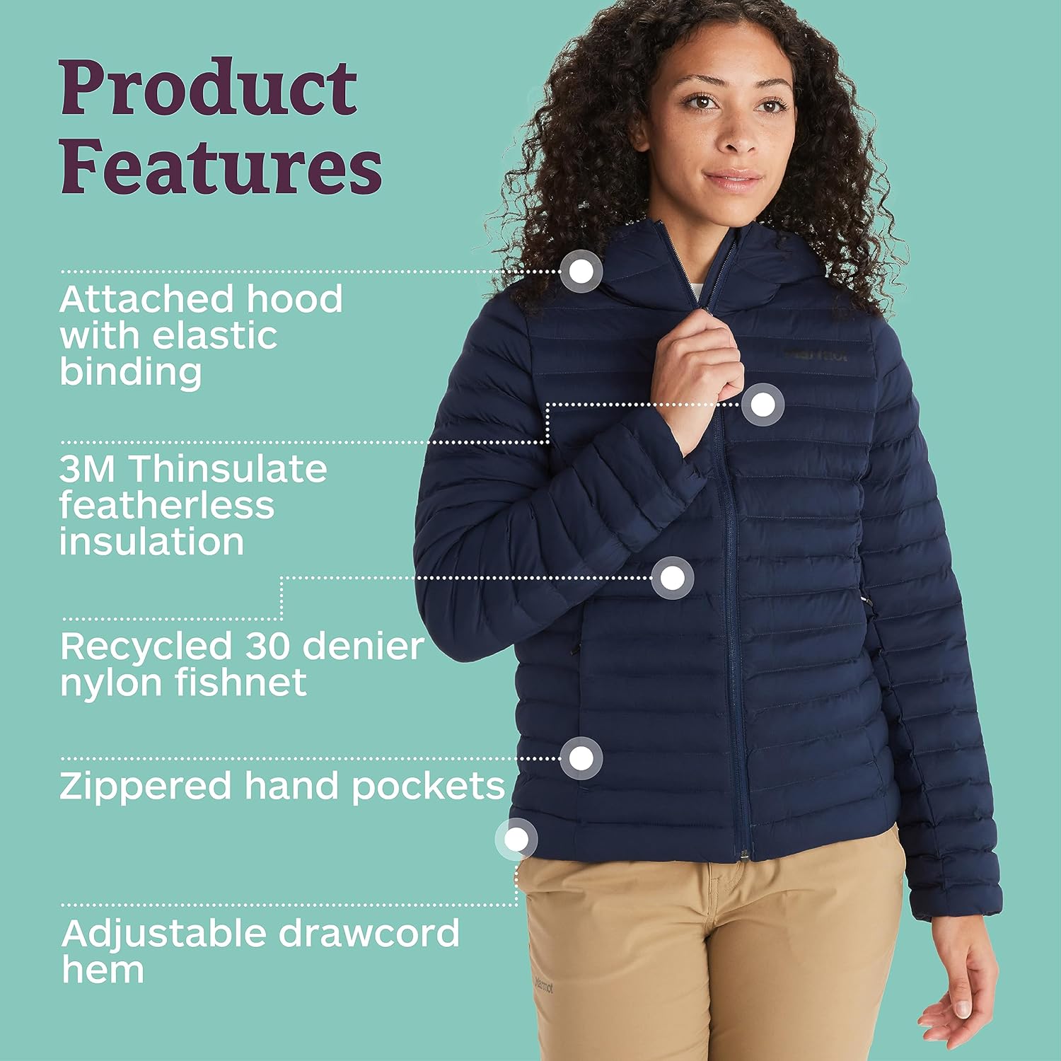 MARMOT Women's Echo Featherless Hoody - Lightweight, Down-Alternative Hooded Insulated Jacket, Arctic Navy, X-Large - Image 4