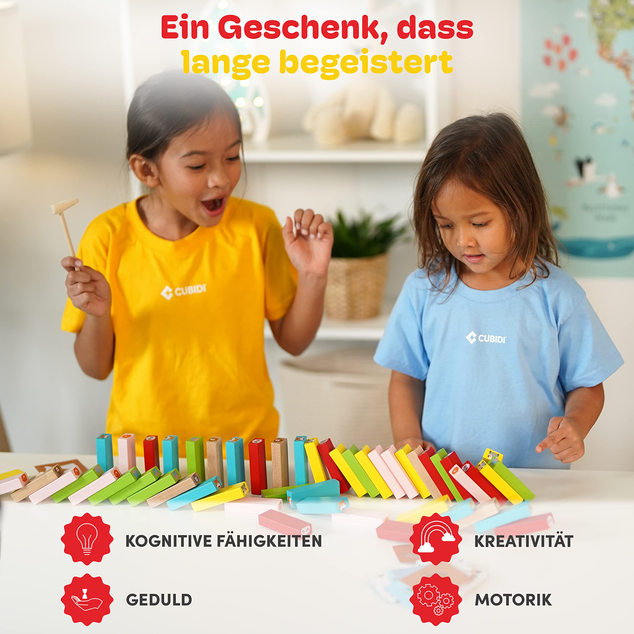 CUBIDI® Kindergerechter Holz Stapelturm | Wackelturm ab 3 Jahre | Fördert Entwicklung und Motorik von Kleinkindern | Geschicklichkeitsspiel für Kinder und Erwachsene | Gesellschaftsspiele ab 3 Jahre