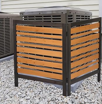 Air Conditioner Fence 2 Panels, Privacy Screen for Outdoor, Pool Equipment Enclosure 38" W x 42" H, Easy Install Outdoor Wood Privacy Fence for Garden Backyard & Patio Black+Gold