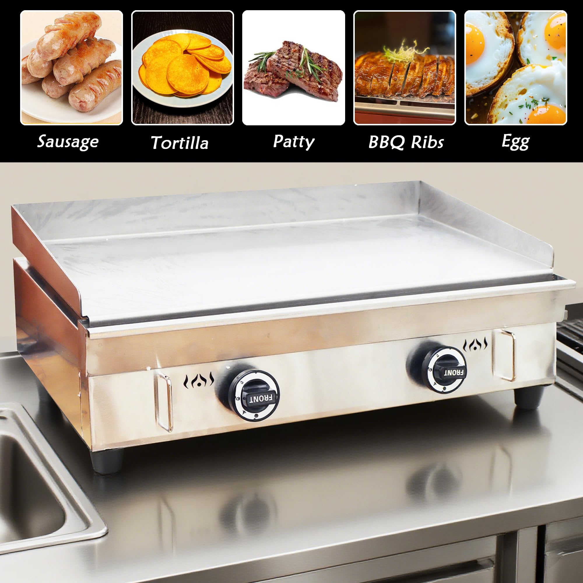 Grill gazowy LPG, komercyjny, płaski grill 41 x 73,5 cm z regulowaną regulacją temperatury