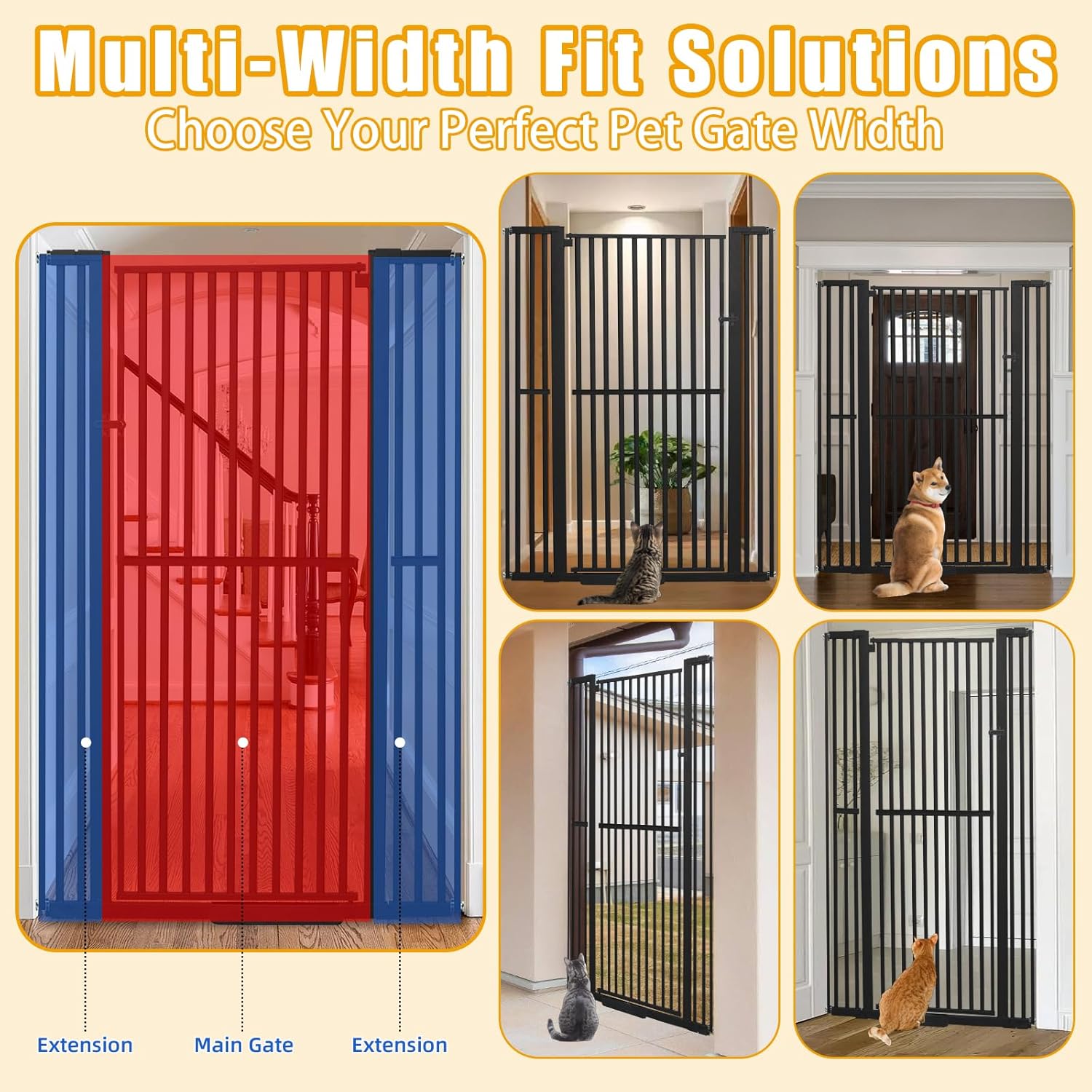 71 inch Extra Tall Pet Gate, Extra Wide 29.92"- 43" Adjustable Dog Gates, Pressure Mounted Walk Through Swing Safety Tall Cat Gate for Doorways, Stairs, Kitchen(Black)