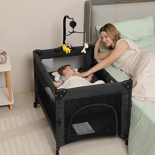 Miniatura 7 de Corralito 5 en 1, Moisés Portátil de Viaje para Bebé, Corralito de Viaje Plegable para Niños Pequeños, Cuna de Colecho, Mesa Cambiadora de Pañales,