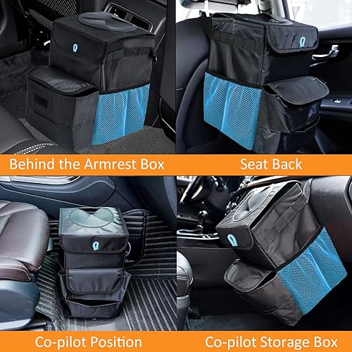 Miniatura 7 de Bolsa de basura para automóvil, paquete de 2 cubos de basura plegables a prueba de fugas, 3 galones, color negro y morado