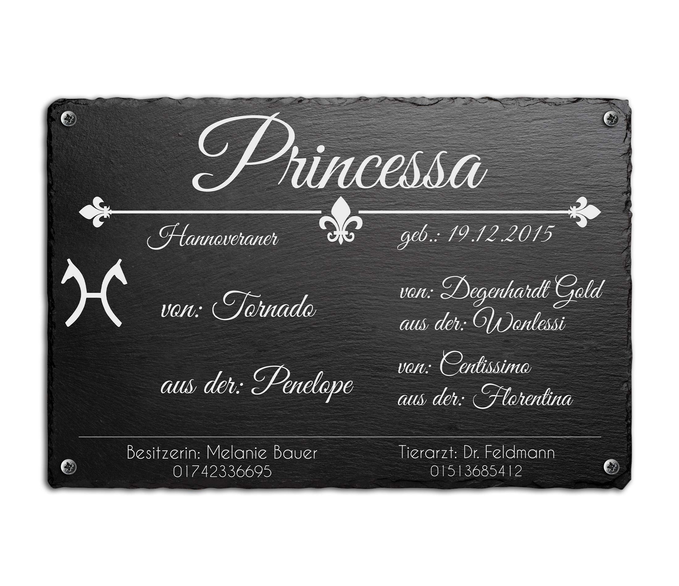 CHRISCK design Boxenschild Stallschild Pferdeschild aus Schiefer mit Fotogravur für Ihr Pferd