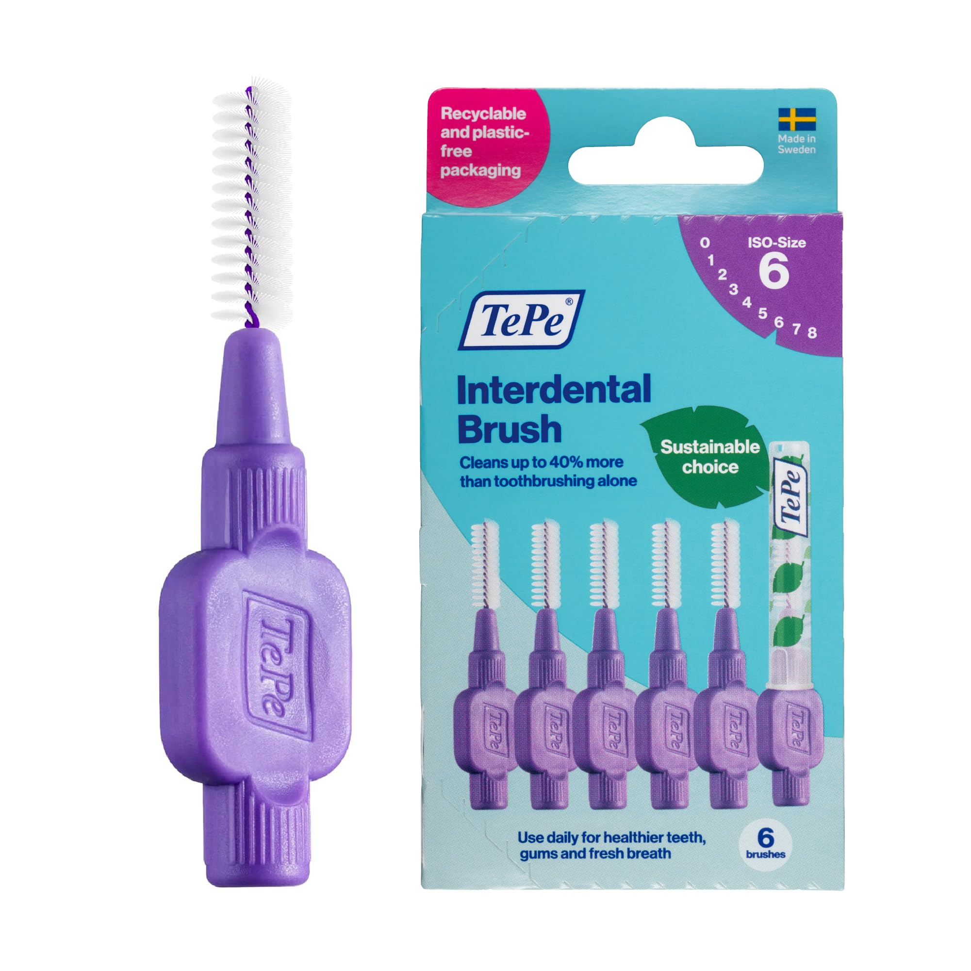 TePe Interdental Brush Original, Soft Dental Brush for Teeth Cleaning, Pack of 6, 1.1 mm, Large Gaps, Purple, Size 6-image-43