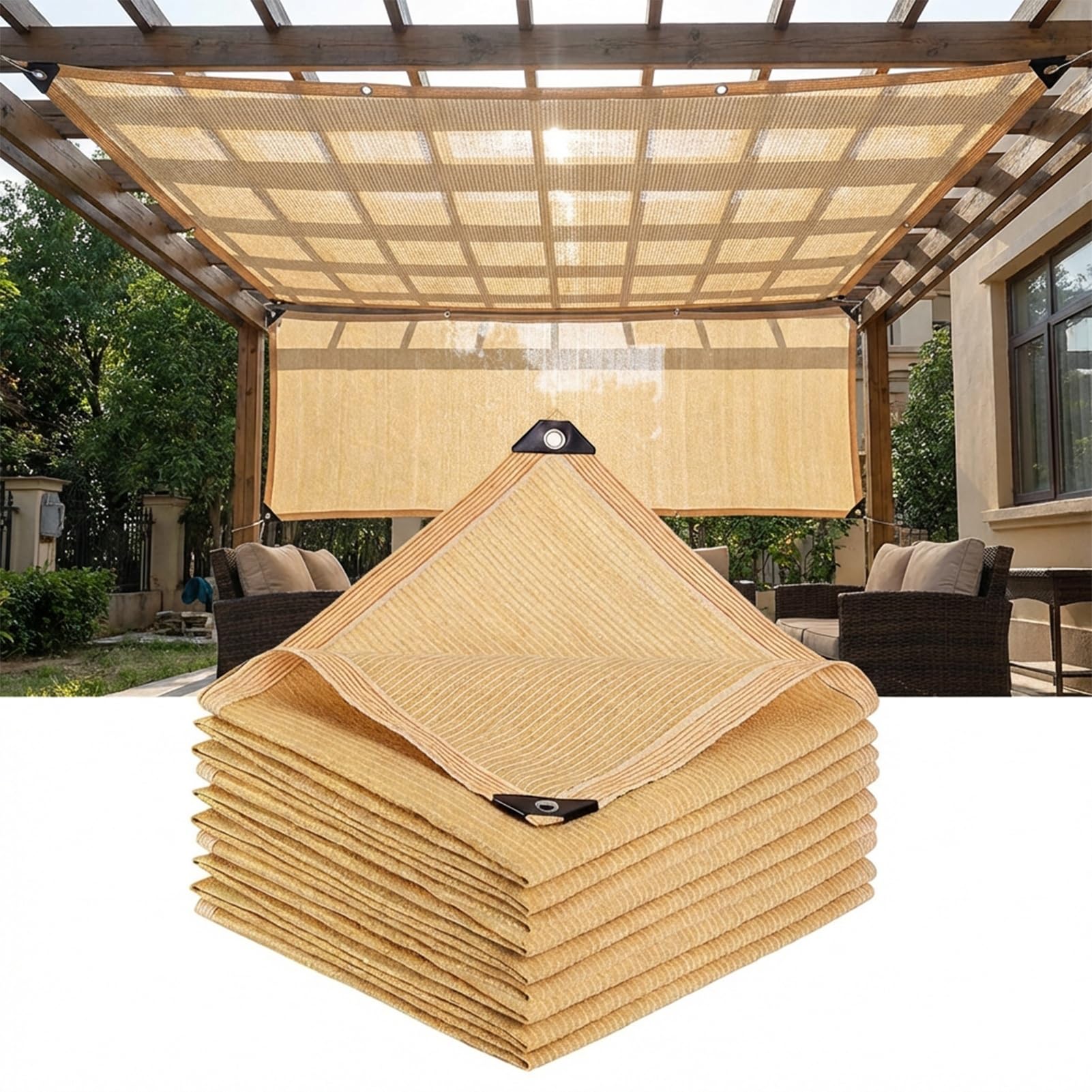 Vela de Sombra Resistente - Lona Impermeable con protección UV para terraza, jardín y Piscina | Fácil instalación con Esquinas reforzadas para Patio y Exterior