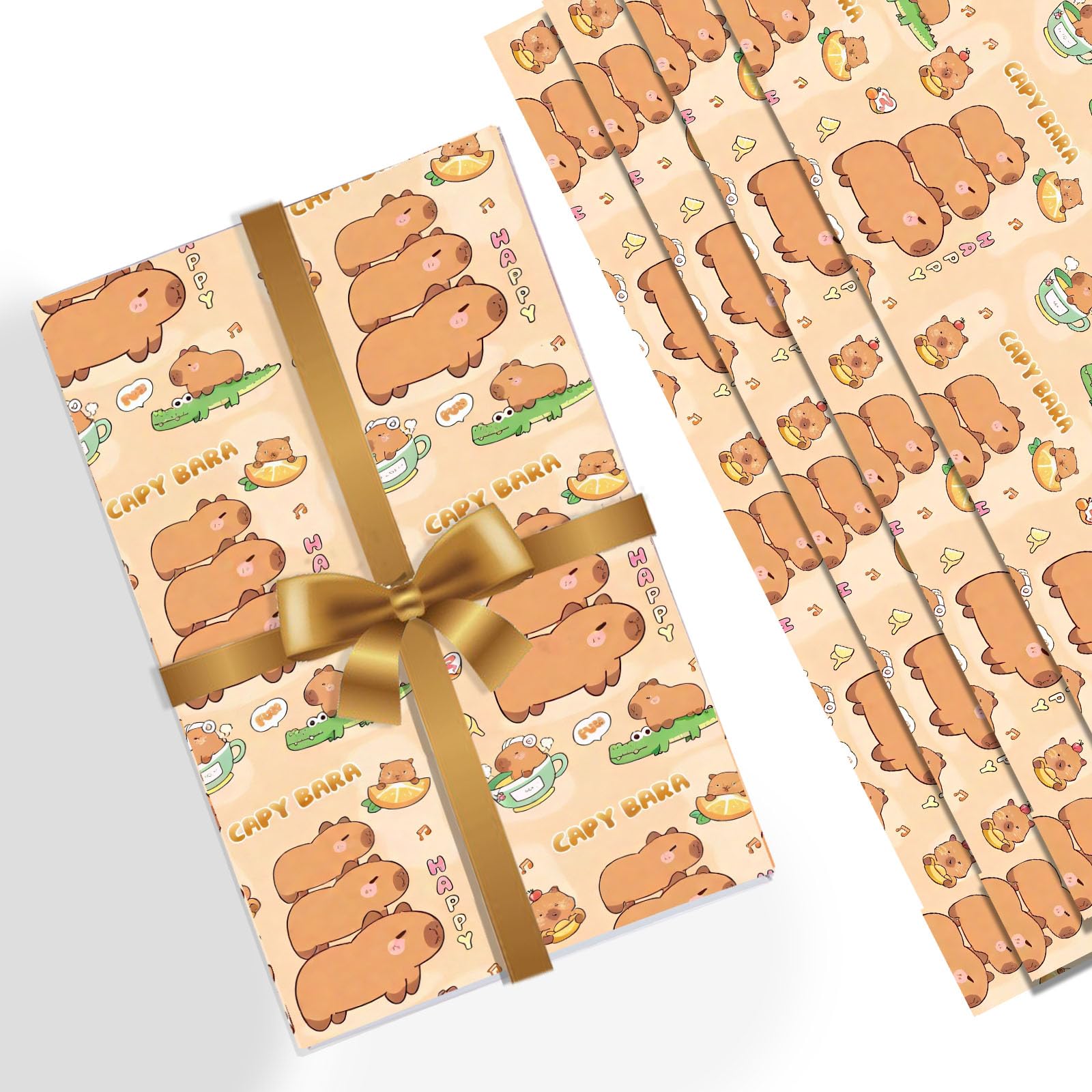 Capybara Birthday Wrapping Paper, 4 Sheets 74 X 53 CM Capybaras Gift Wrap Wrapping Paper Birthday, Decorations for Girls, Boys, Children and Adults, Wedding, Baby Shower, Thanksgiving Day