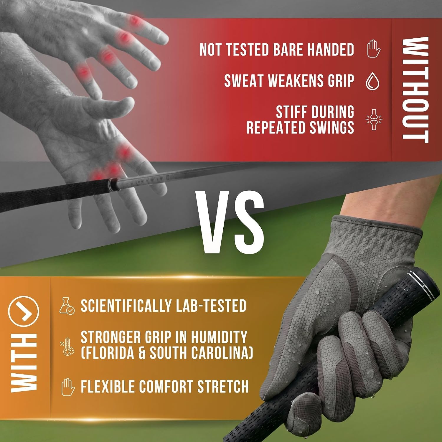 Copper Tech Plus Rain Golf Gloves Men Left Hand or Right Hand (Single) | Water-Enhanced Golf Rain Gloves for Men | Joint Support Ergonomic Copper Compression