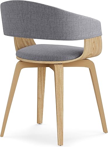 Miniatura 7 de SIMPLIHOME Lowell Mid Century Silla de comedor moderna de madera curvada con madera clara en lino de poliéster gris claro, para el comedor
