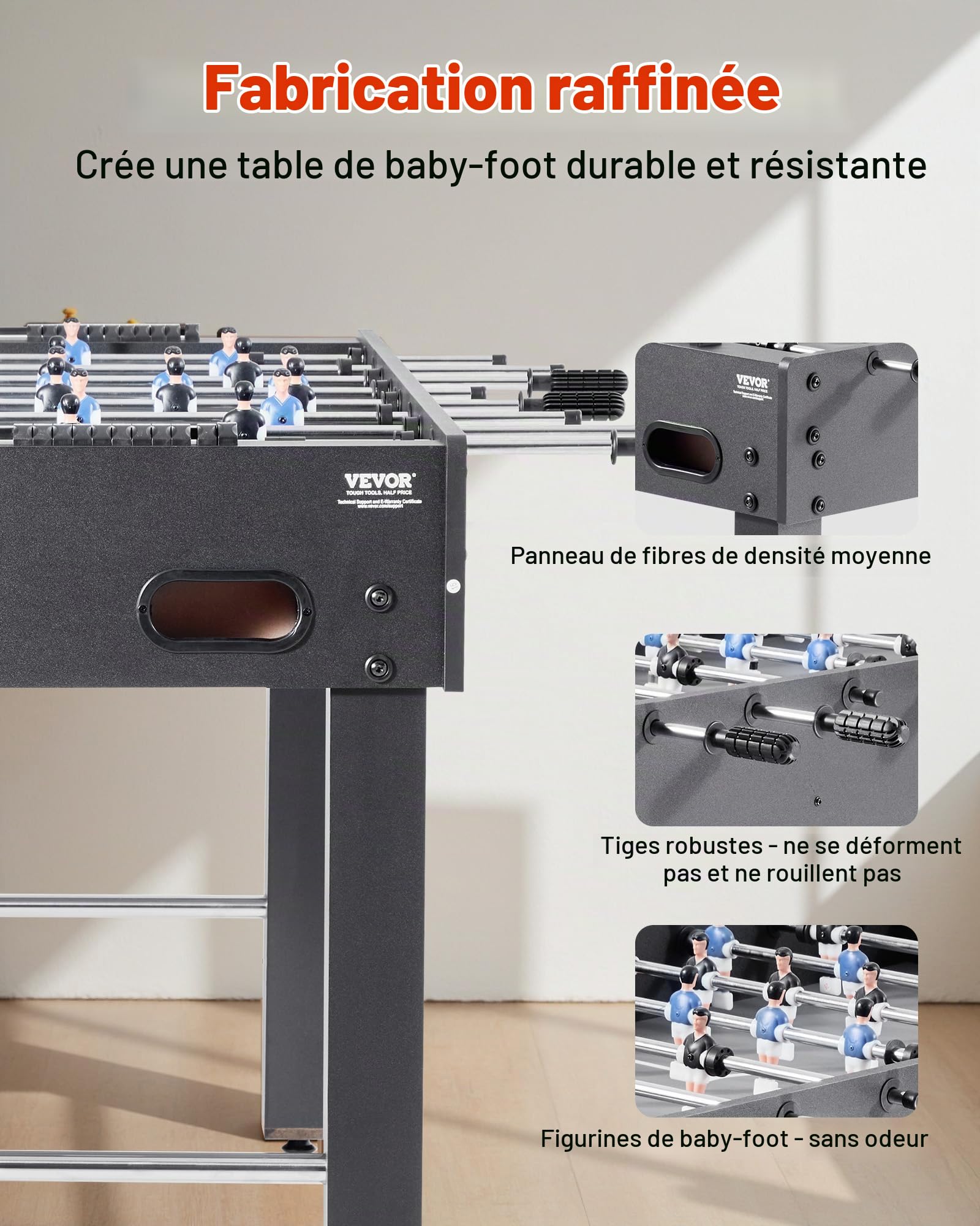 VEVOR Table de Baby-Foot de Taille Standard de 121,2 cm, Jeu Football de Table Intérieur, Kit Complet avec 2 Balles, Tableau de Score et 2 Porte-gobelets, pour Maison, Famille, Salle de Jeux, Bar