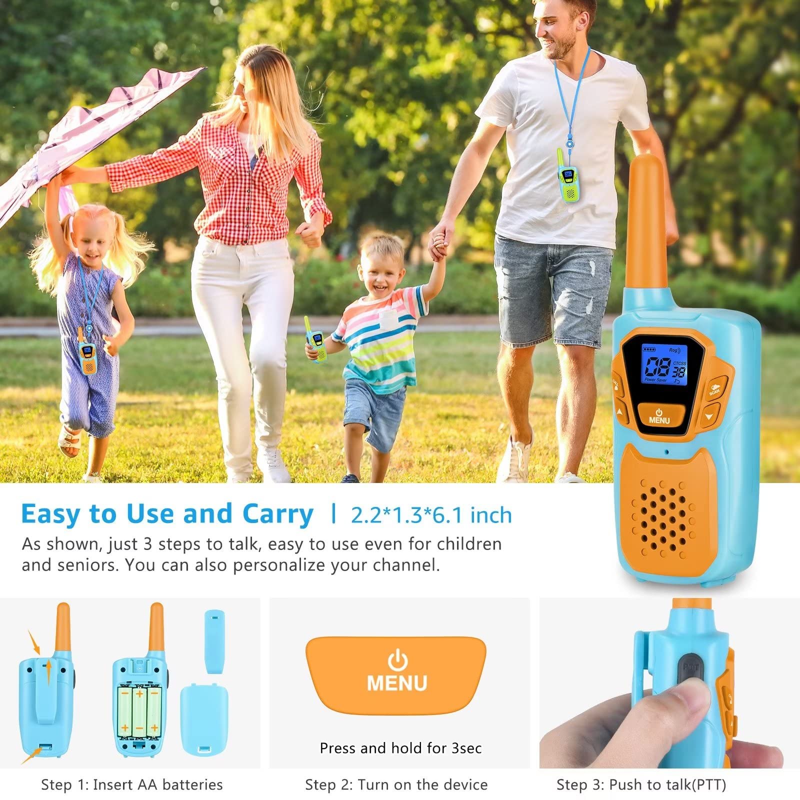 Walkie Talkies - Walkie Talkies para niños, paquete de 3 walkie talkies para adultos, radios recargables de larga distancia de 2 vías para familia, camping, senderismo, ciclismo, juguetes para niños 3