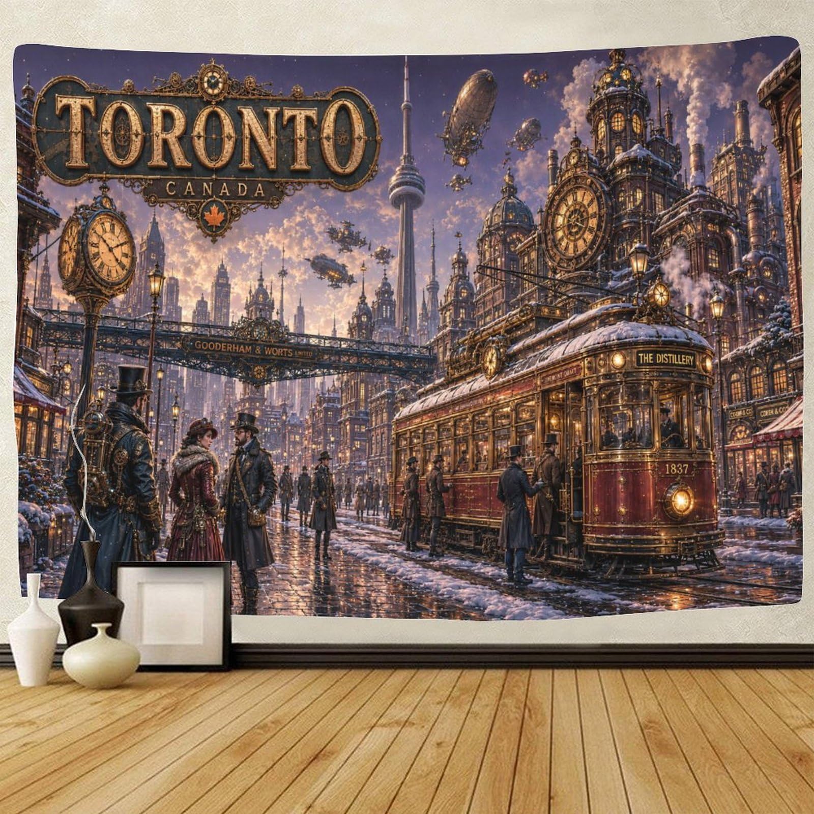 GPMNBCXZK Steampunk Toronto Streetscape Wall Art Decor Tapestry for Bedroom 3D Print Tapestries Poster Curtain Living Room Dorm 70cmx100cm