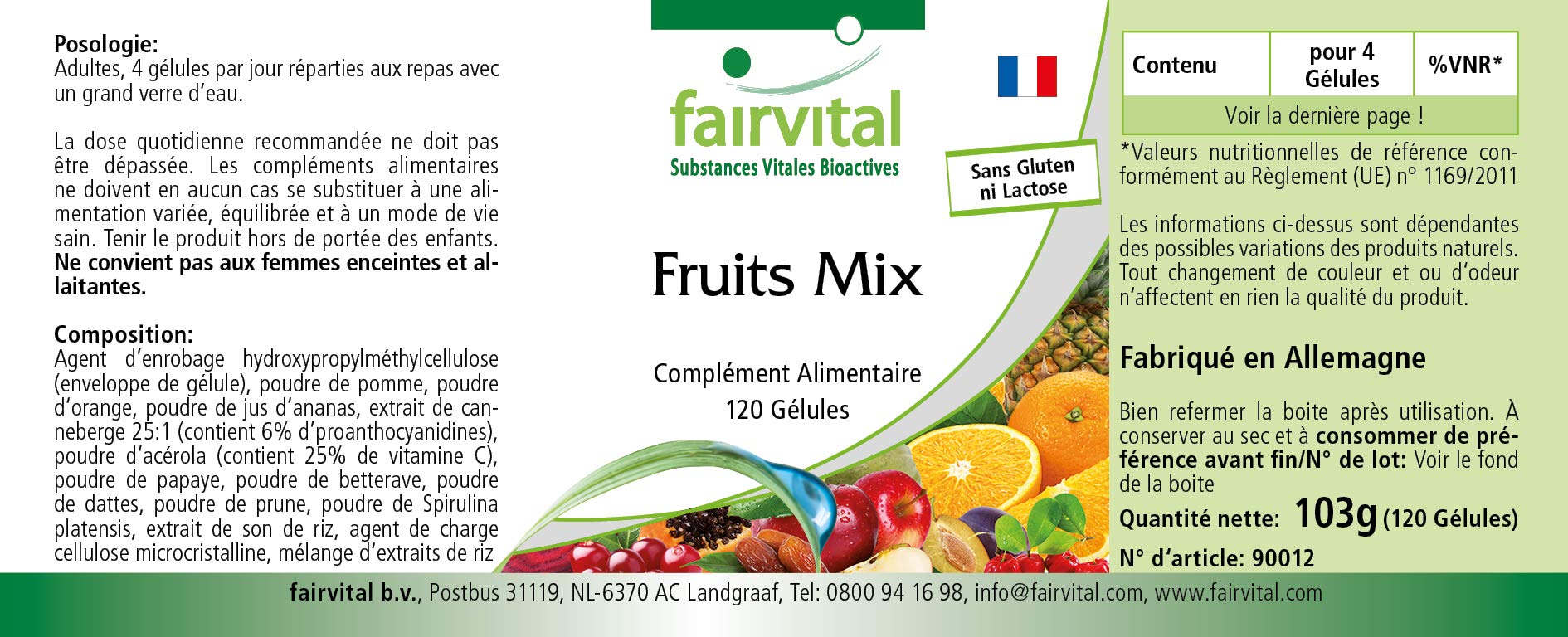 fairvital Mix di frutta, 120 capsule, ALTO DOSAGGIO, VEGANO, polvere multivitaminica naturale alla frutta, con estratto di mirtillo rosso, acerola, spirulina e molto altro