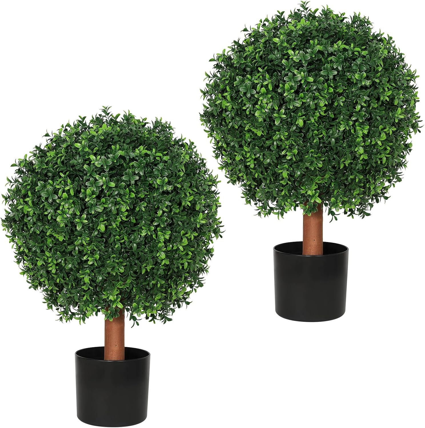26 Inch Artificial Boxwood Ball Tree Outdoor – Set of 2 UV Resistant Faux Boxwood Topiary Trees, Fake Potted Shrubs Evergreen for Front Door Porch Patio Balcony Home Decoration