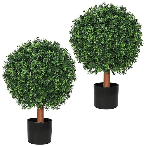 26 Inch Artificial Boxwood Ball Tree Outdoor – Set of