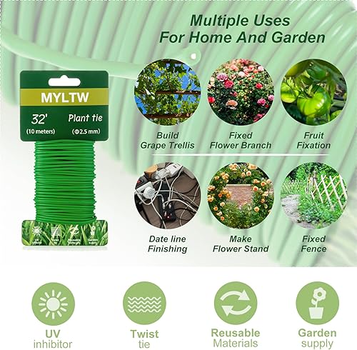 Miniatura 4 de Lazos suaves para plantas de 16 pies, lazos de jardín con giro verde, lazos flexibles para plantas trepadoras, plantas de casa y jardín, oficina,