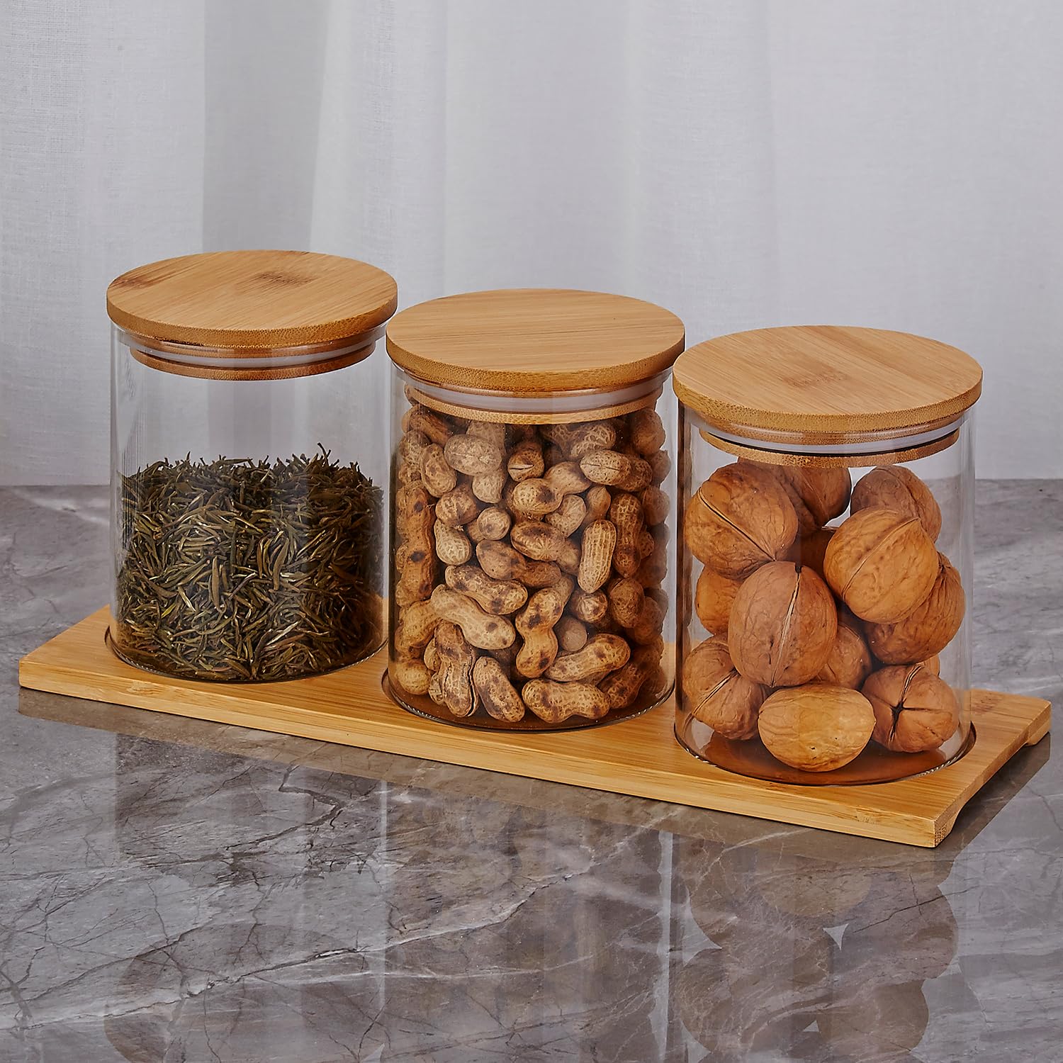 SANQIAHOME Contenitori in vetro per caffè e zucchero con ripiano, 3 contenitori da 765,4 g, con chiusura ermetica, barattoli per alimenti per cucina