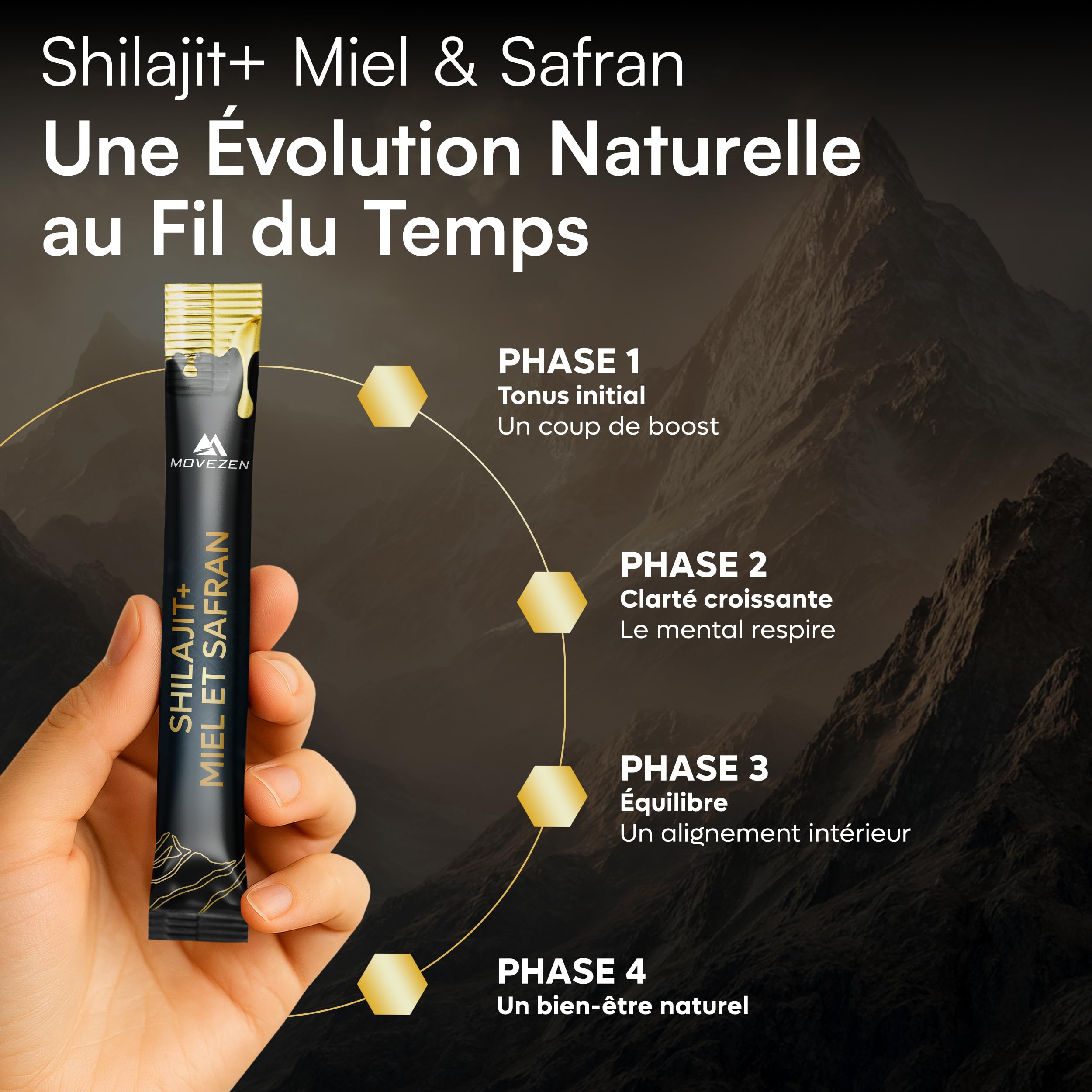 Shilajit+ Miel & Safran Bio, Résine Authentique 100% Pure de l’Himalaya, Énergie Durable, Vitalité, Concentration, 30 Sticks de 8 g, Riche en Acide Fulvique & Humique, 85+ Minéraux