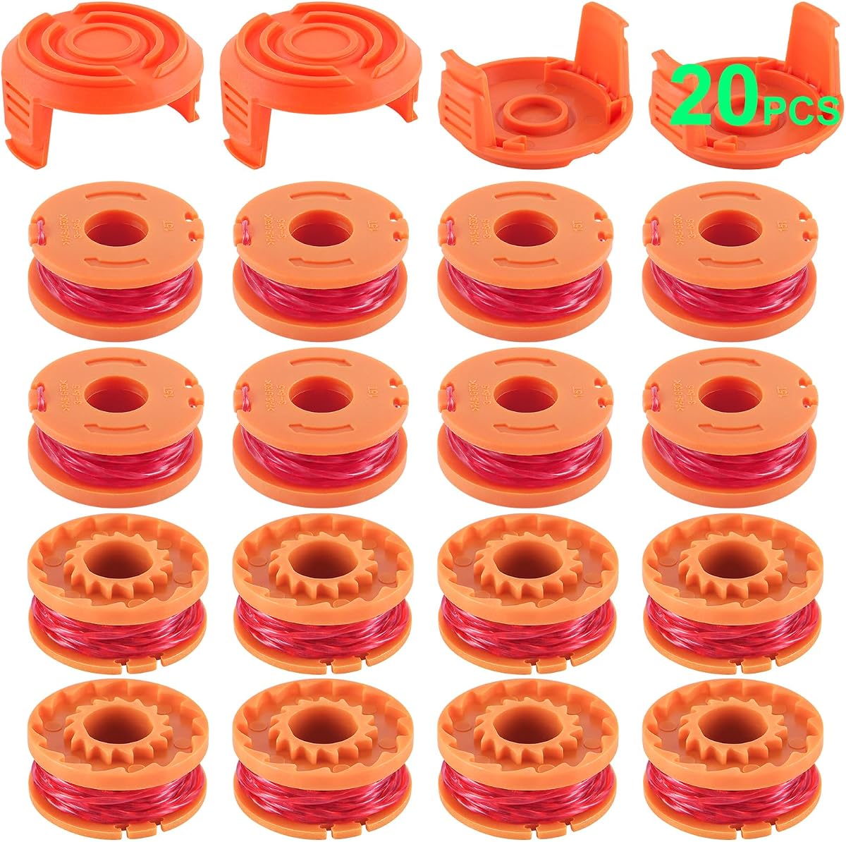 Weed Eater String Compatible with Worx WA0010 Edger Spools Replacement, Weed Wacker String Suitable for Worx Trimmer Refill Line(16 Replacement Spools& 4 Trimmer Cover)