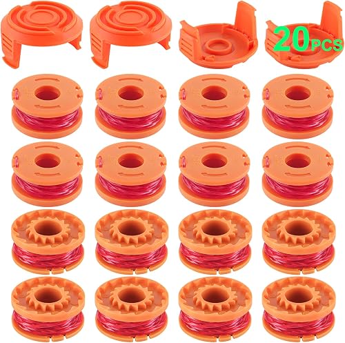Weed Eater String Compatible with Worx WA0010 Edger Spools Replacement, Weed Wacker String Suitable for Worx Trimmer Refill Line(16 Replacement Spools& 4 Trimmer Cover)