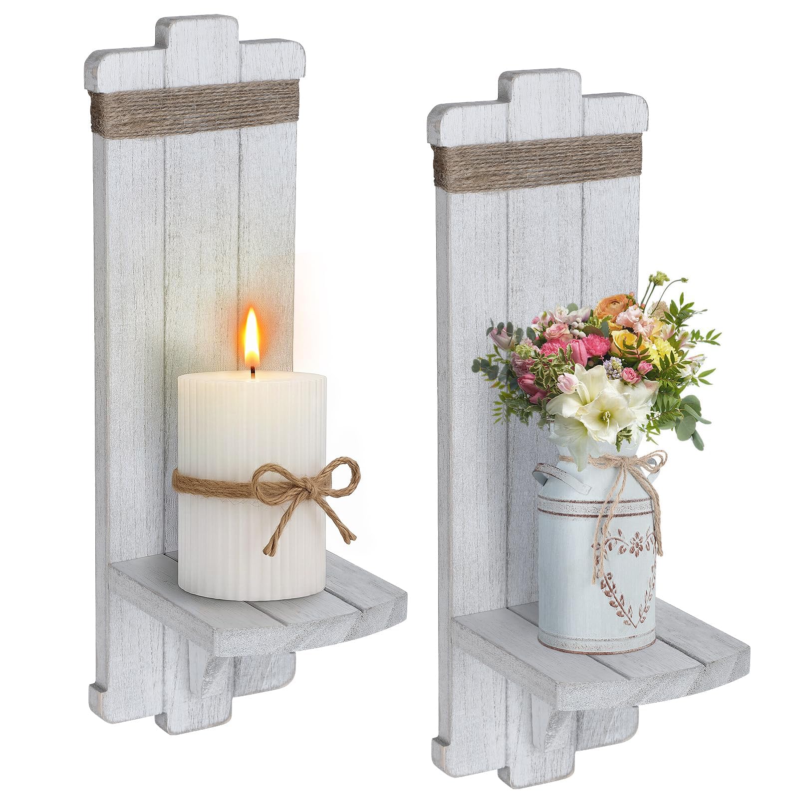 Alphatool Lot de 2 Appliques murales rustiques à Suspendre en Bois de Style Nordique pour Chambre à Coucher, Salon, Cuisine, Salle de Bain, Blanc, Gris, Noir