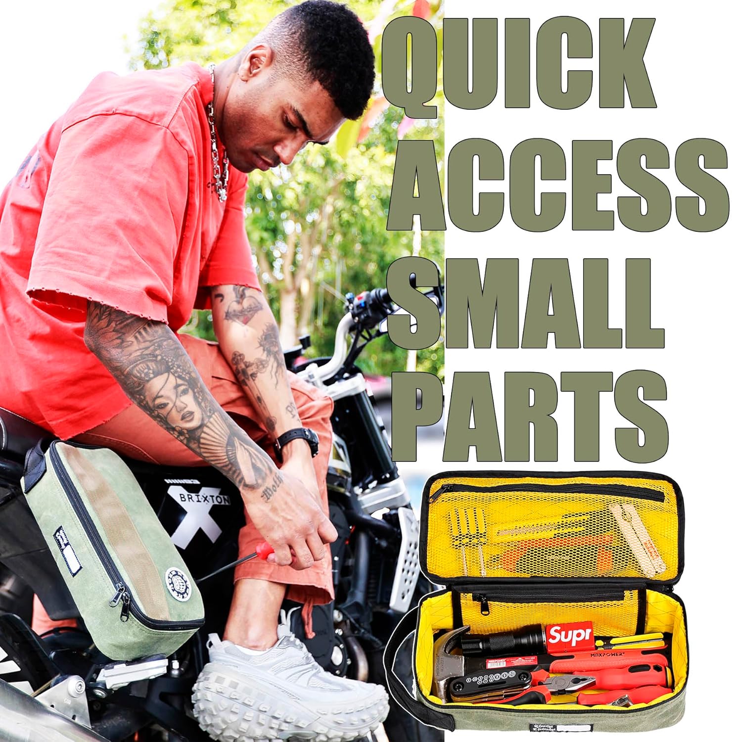 Rough Enough Small Tool Bag Case Portable Box EDC Pouch Organizer with Handle, 12 Inch, Heavy Duty Canvas, Padded Lining, Tech Tactical Gear, Green