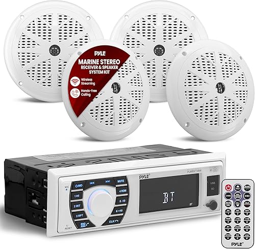 Juego de altavoces receptores de radio marinos de 12 V, estilo DIN único, compatible con Bluetooth, impermeable, sistema de consola digital para
