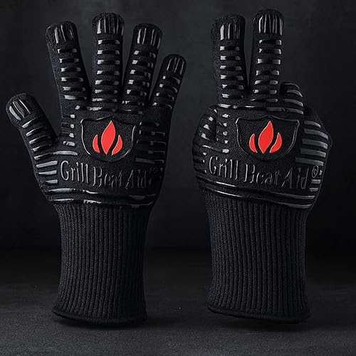 Miniatura 25 de GRILL HEAT AID Guantes de parrilla para barbacoa a prueba de calor para asar – Guantes ignífugos de 1472 °F resistentes al calor para barbacoa