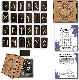 Gemstone Rune Stones Authentic Elder Futhark Set for Divine Guidance and Wisdom (Black Tourmaline)