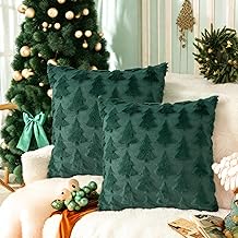 45 x 45 cm Christmas Cushion Cover, Pack of 2, Soft Plush Christmas Cushion, Christmas Cushion Cover Winter, Christmas Cushion Cover (Green Christmas Tree)