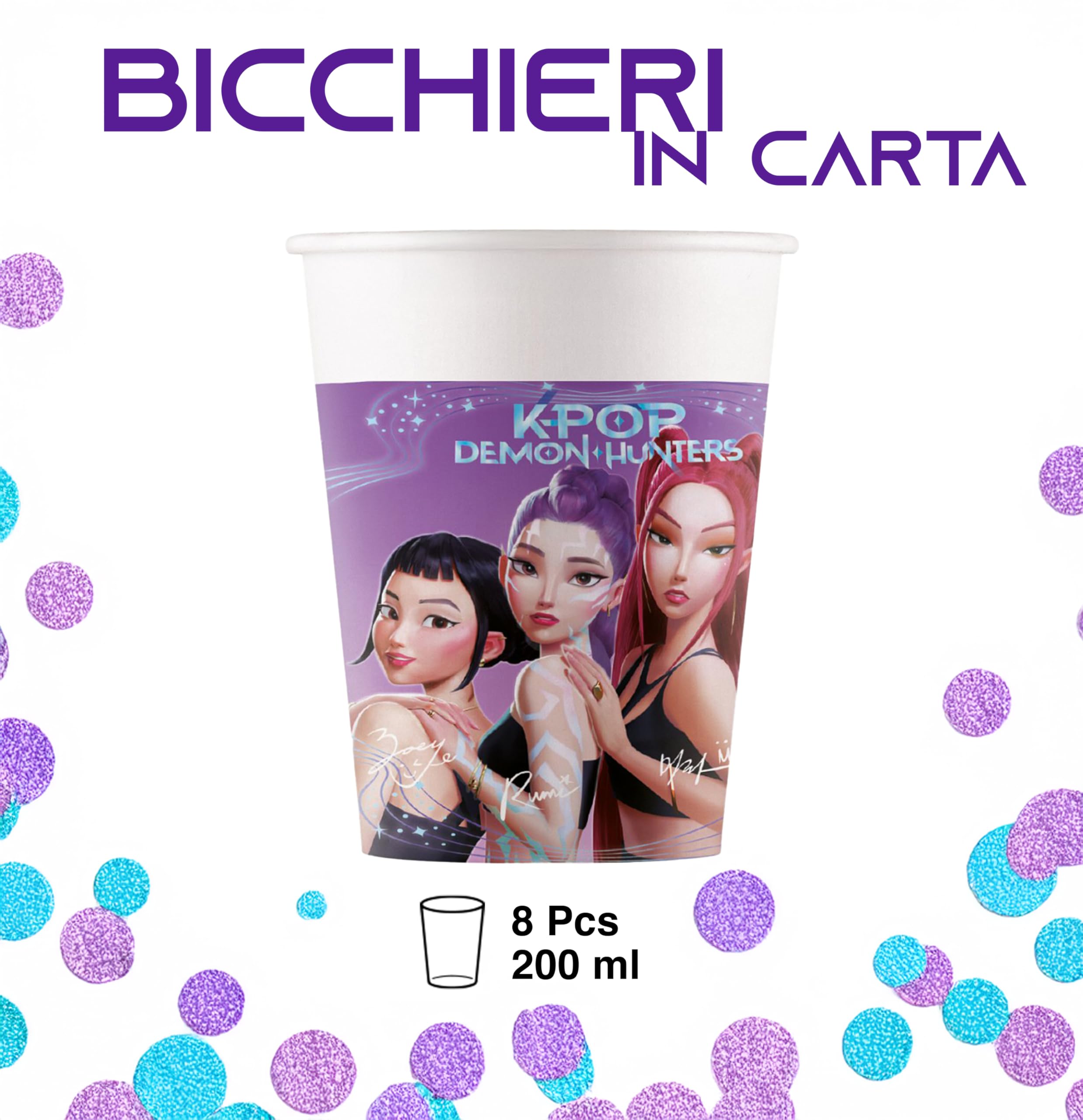 8 vasos K-pop Demon Hunters de papel, 200 ml, decoración de fiesta de cumpleaños, bebidas, mesa, para niños — view 2